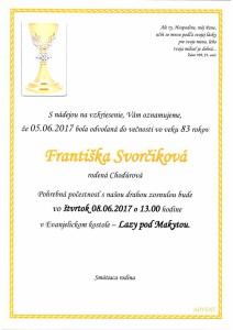 Františka Svorčíková 8 jún 2017