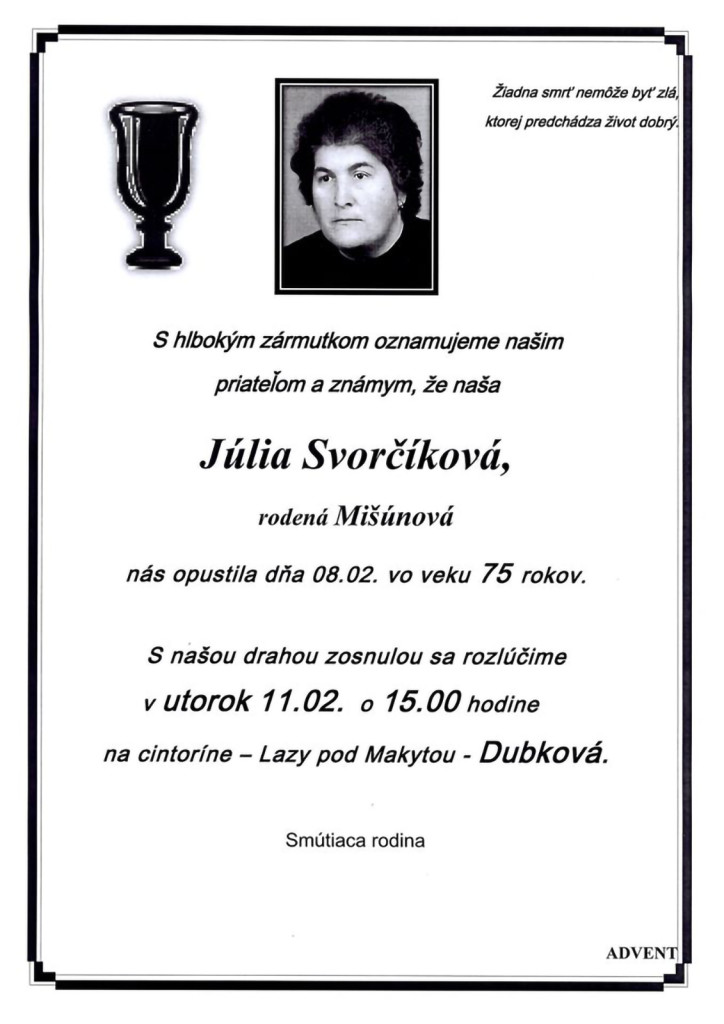 Júlia svorčíková mišúnová parte