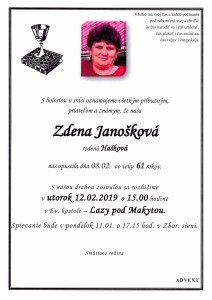Zdenka Vlasta Janošková Mladoňov parte